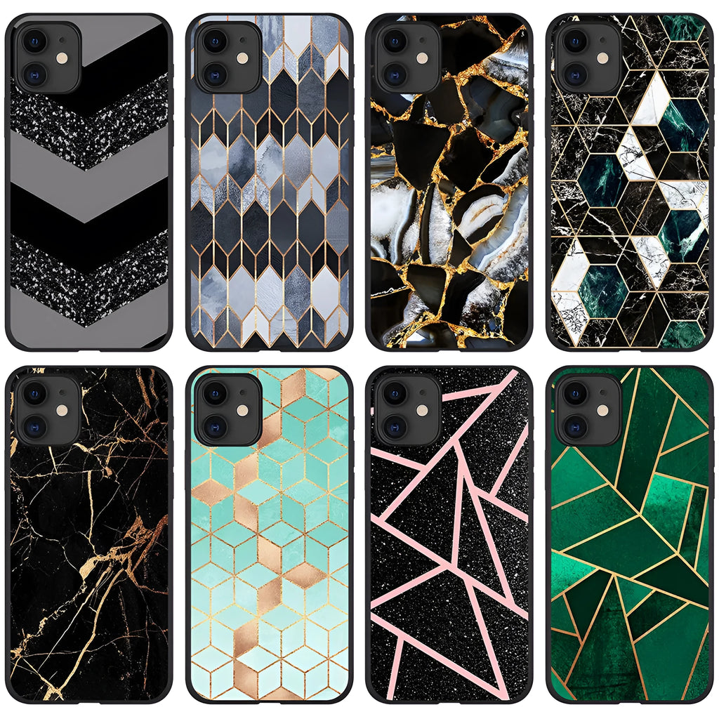 Marble pattern back cover iPhone case showing TPU and PC construction.