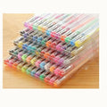 Set of 100 assorted colour gel pens with plastic bodies, showing 0.5mm and 1mm tip options.