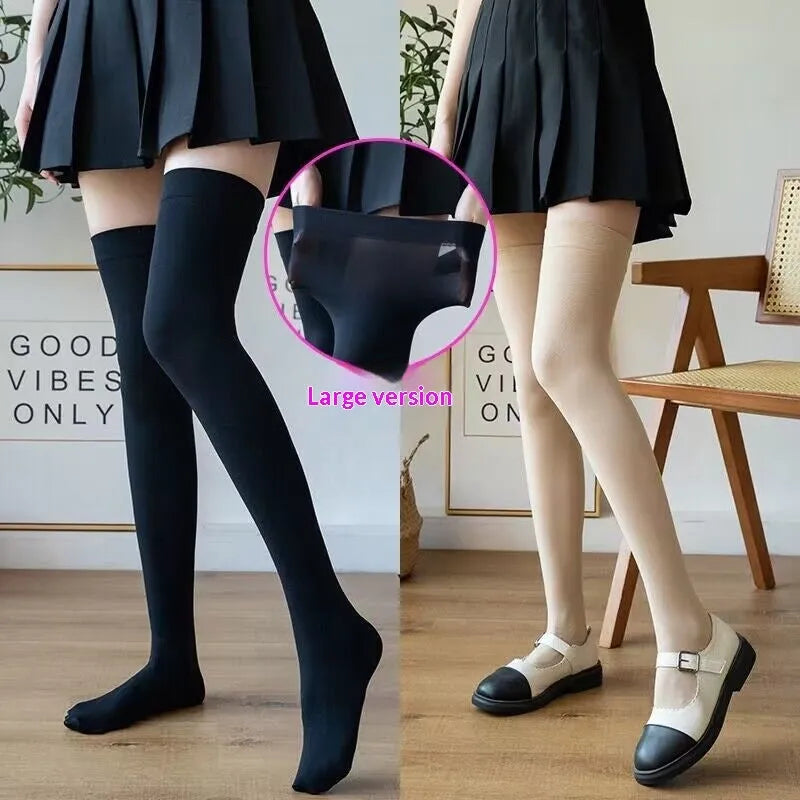 Women's thigh-high stockings in black with over-the-knee tube height and velvet finish