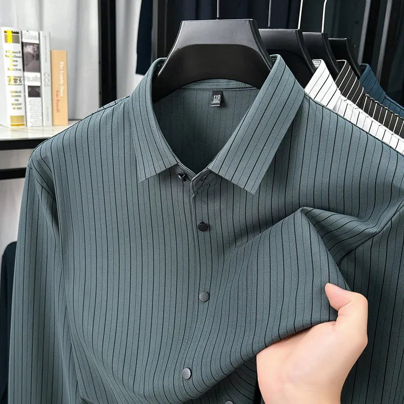 Vertical striped men's cardigan shirt in long sleeve, available in multiple colours and sizes spring autumn