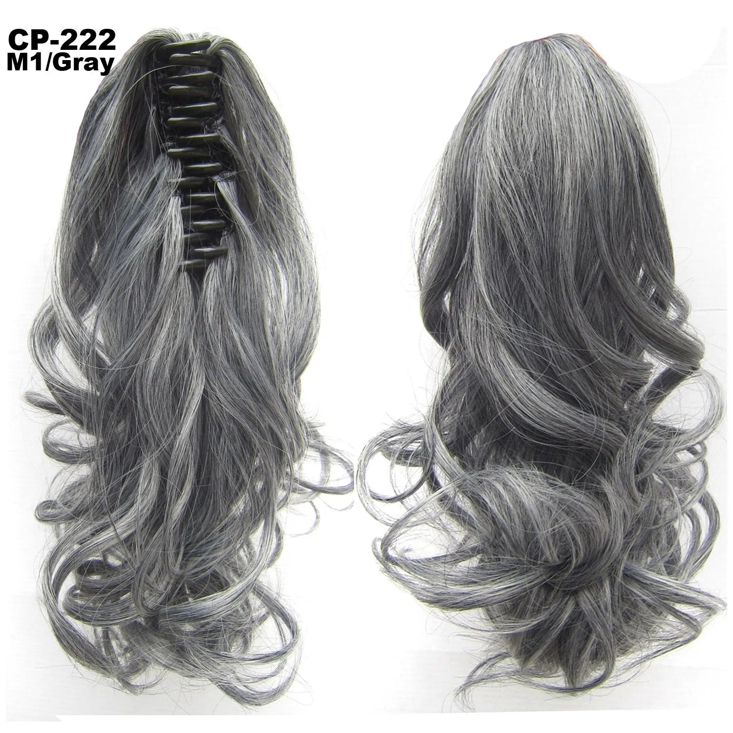 Long wave ponytail wrap around clip in hair extension 40cm chemical fiber natural wave grey hairpiece