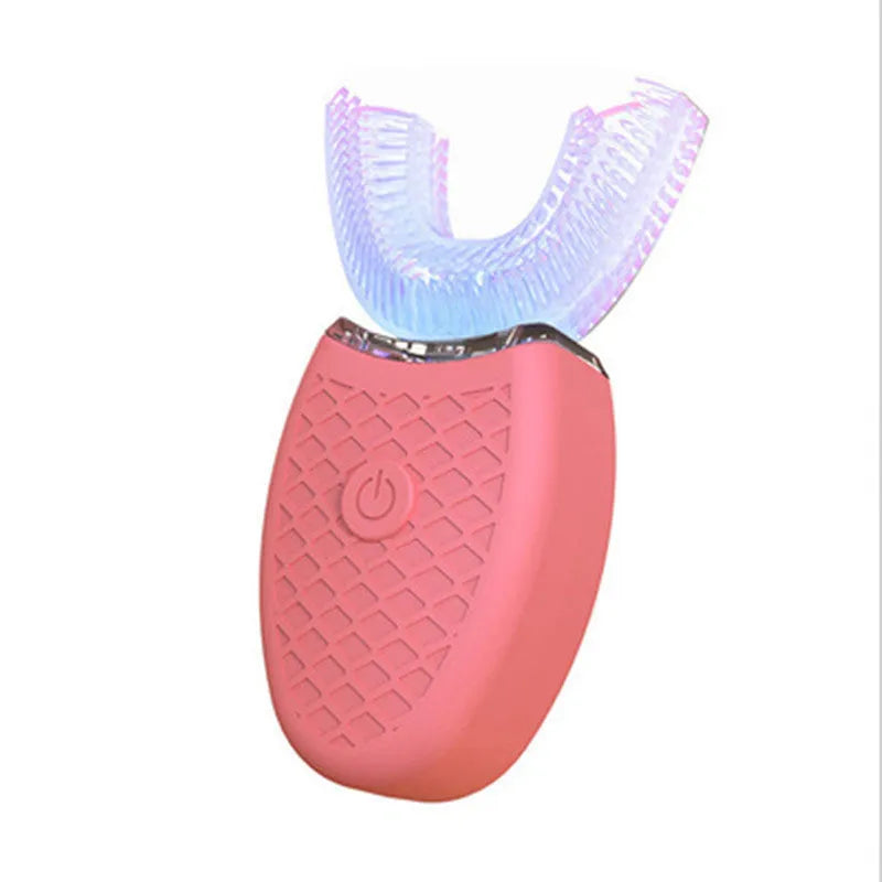360 degrees electric toothbrush U type with silicone head and three cleaning modes in white colour