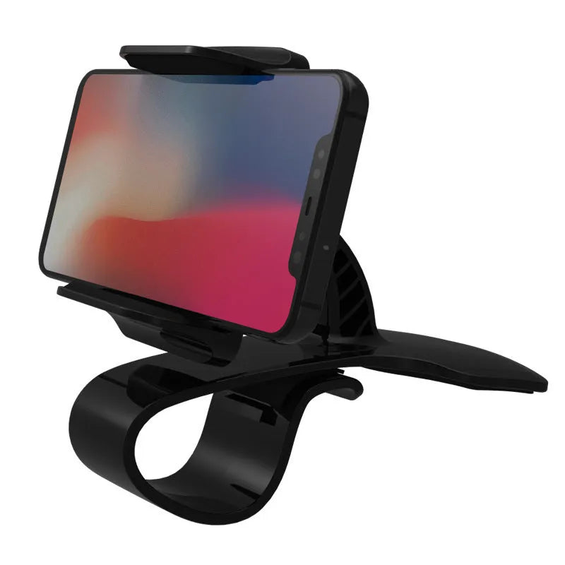 Dashboard car phone holder in black mounted to vehicle dashboard edge