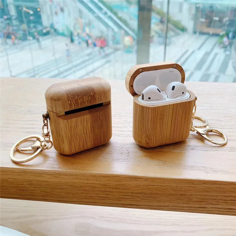 Wood grain clamshell earphone cover for AirPods 1st and 2nd generation in carbonized bamboo colour