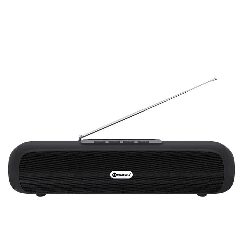 Desktop wireless long strip subwoofer speaker in black, blue, red, or silver grey colour.