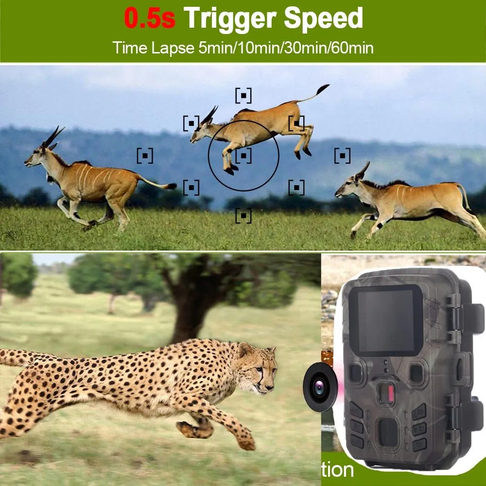 Black infrared night vision monitoring device with 12MP sensor and TF Card slot