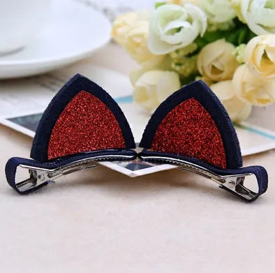Lot of cat ear style nylon barrettes for girls in six colours