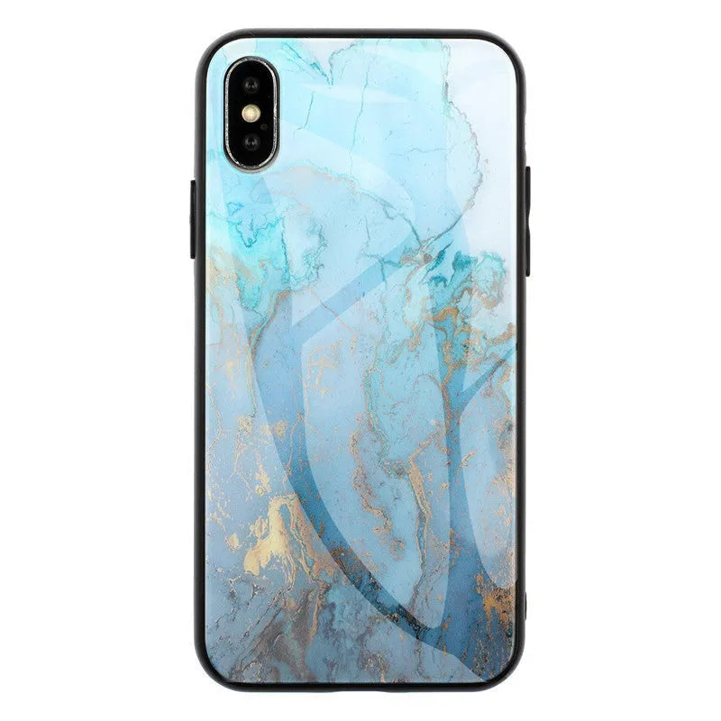 Huawei mobile phone case with marbled glass and TPU protective shell in blue colour.