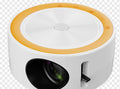 YT200 home wired LED projector in black, front view showing compact 110x47mm size