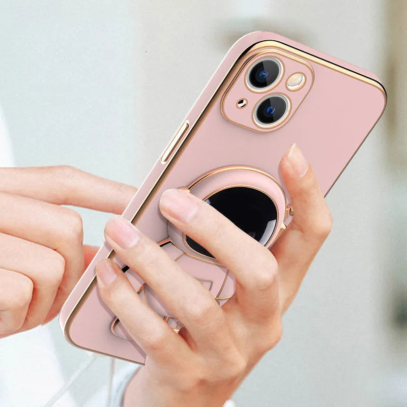 3D astronaut TPU phone case with electroplated finish for iPhone in light cyan