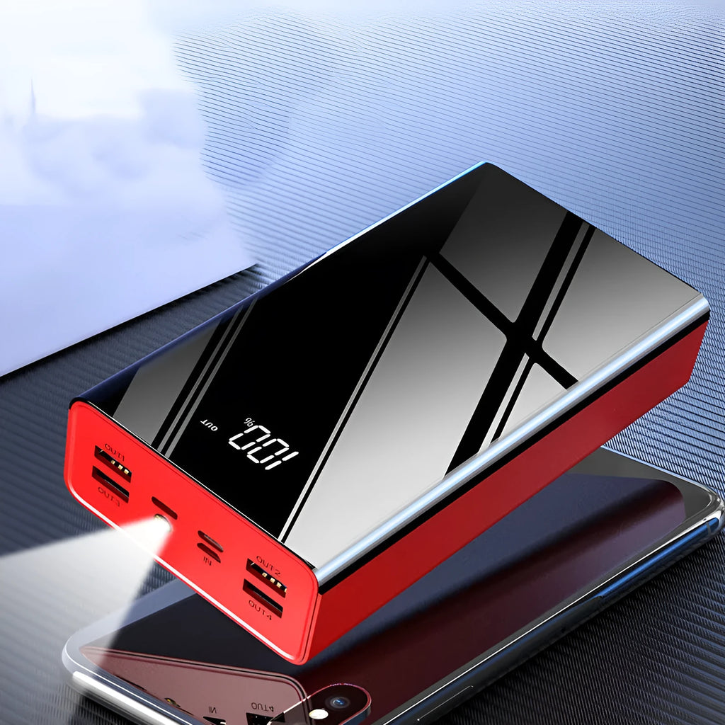Large-capacity 40000 mAh power bank with LCD display in black plastic shell