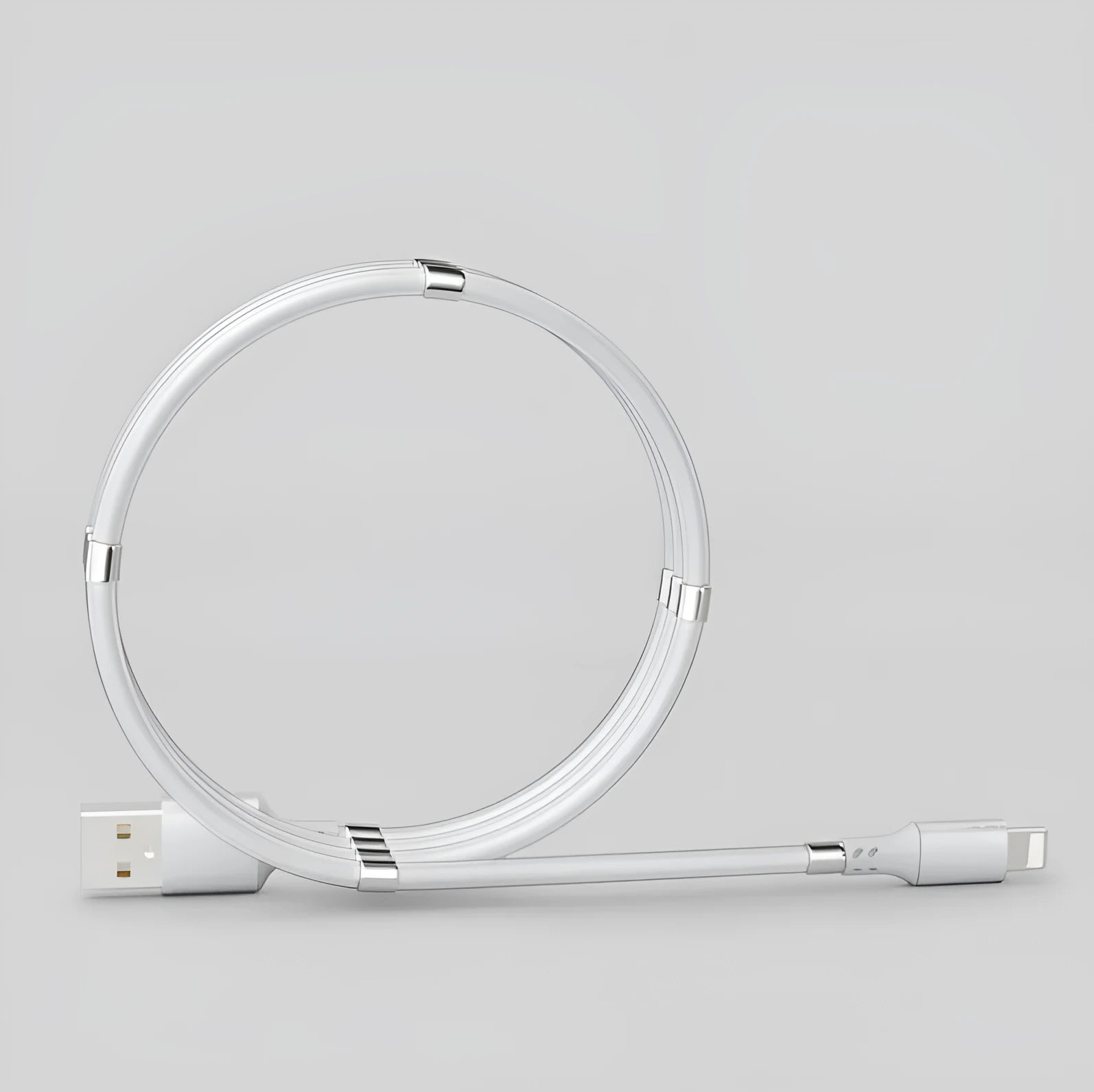 White and black magnetic charging cable with aluminium alloy joints measuring 1 metre for iPhone Android Type-C devices