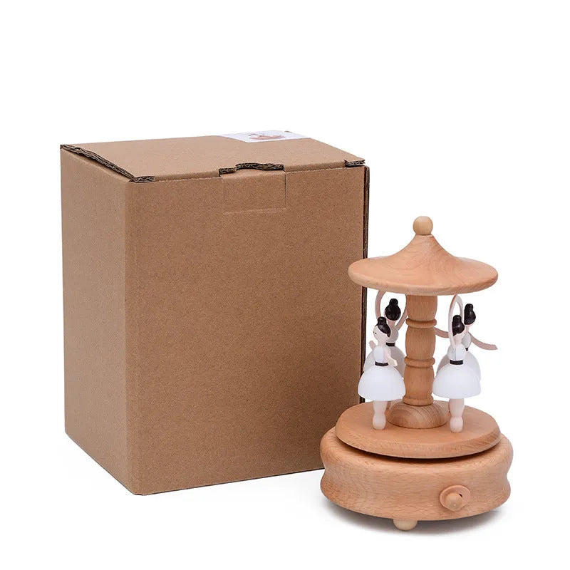 Wooden music box with rotating handle playing City of the Sky melody, European style table decoration