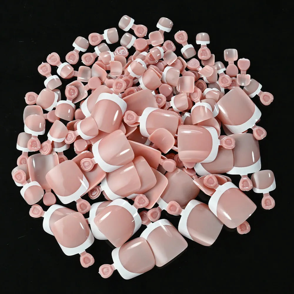 120 pieces box of French white edge short full square toe nail pieces for ladies in multiple colours