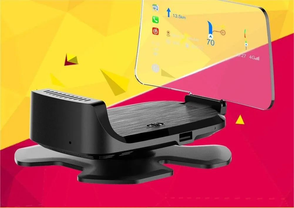 Black car HUD head-up display projector unit with OBD connector and CarPlay compatibility