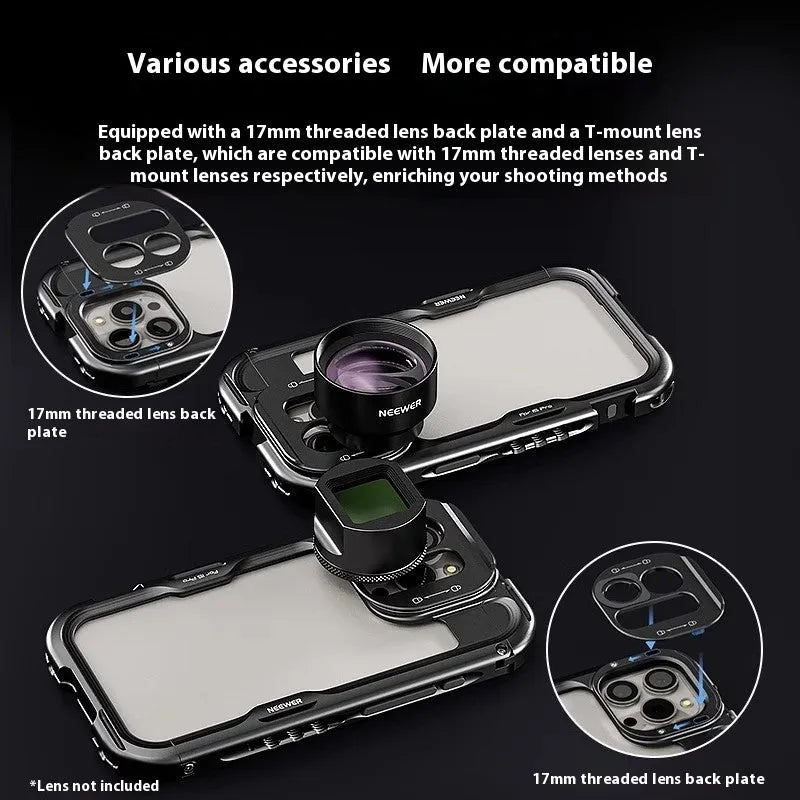 Aluminium alloy metal lens filter expansion box for iPhone 15 Pro and Pro Max with cold shoe and 67mm adapter