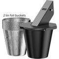 Black grease catcher with lid for barbecues, includes disposable tin foil buckets.