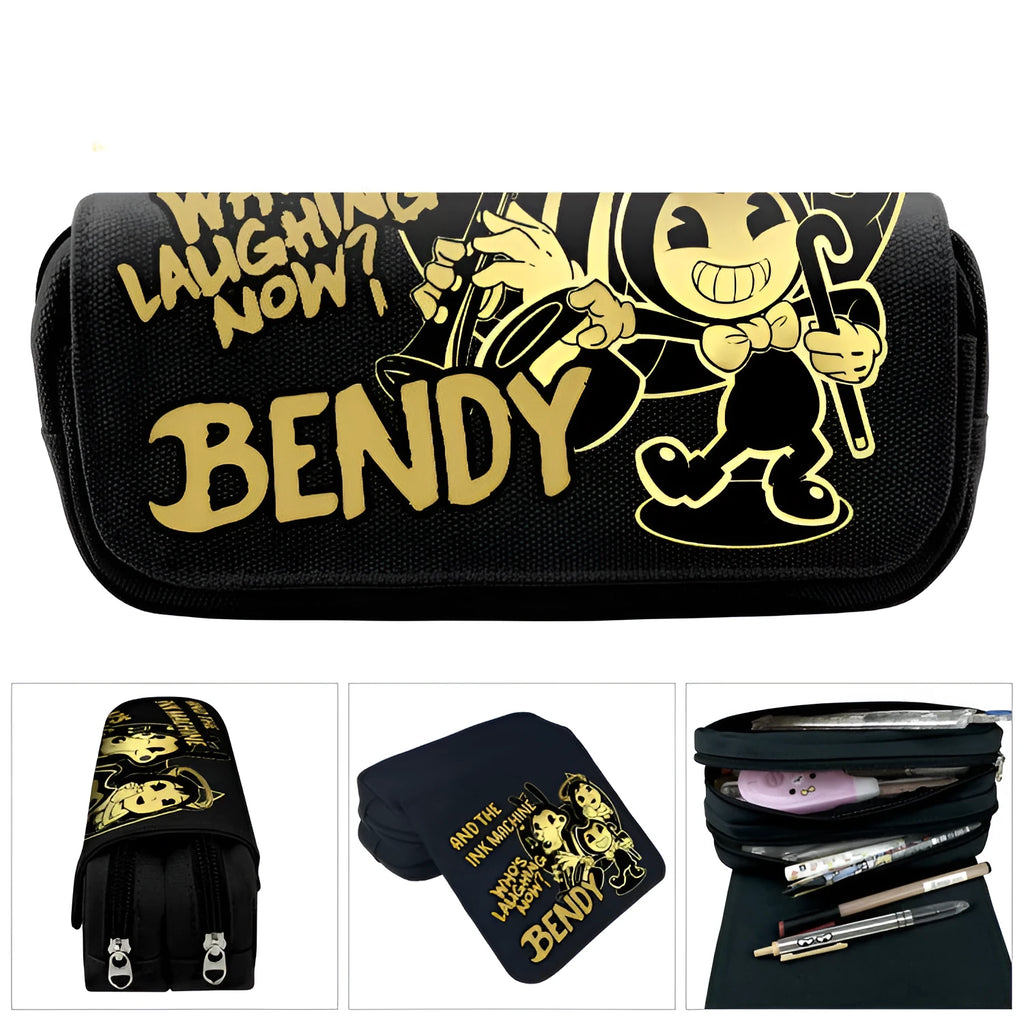 Student cartoon canvas pencil case with anime print, 20x9x6.5cm, in one of four colour styles