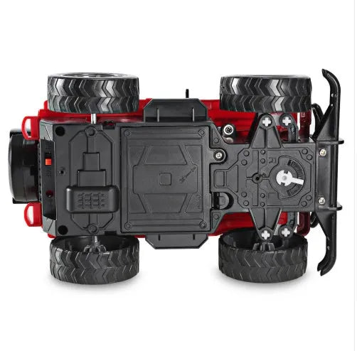 Wrangler Knight remote control car in red on grass, with controller, 4-channel off-road drift car for children over 3