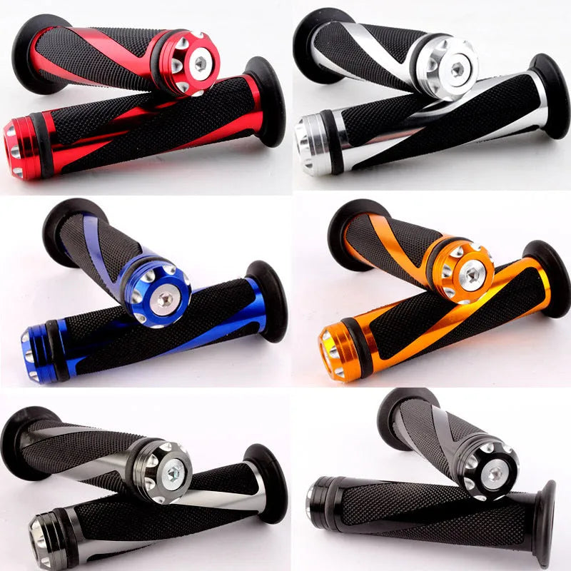 Set of motorcycle handlebar grip covers in aluminium alloy and black rubber for 22mm handlebars