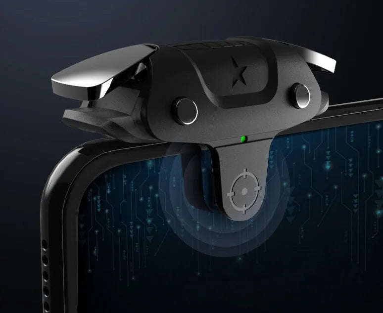 Black F5 USB game controller for mobile phones showing compact 5 cm handheld design.