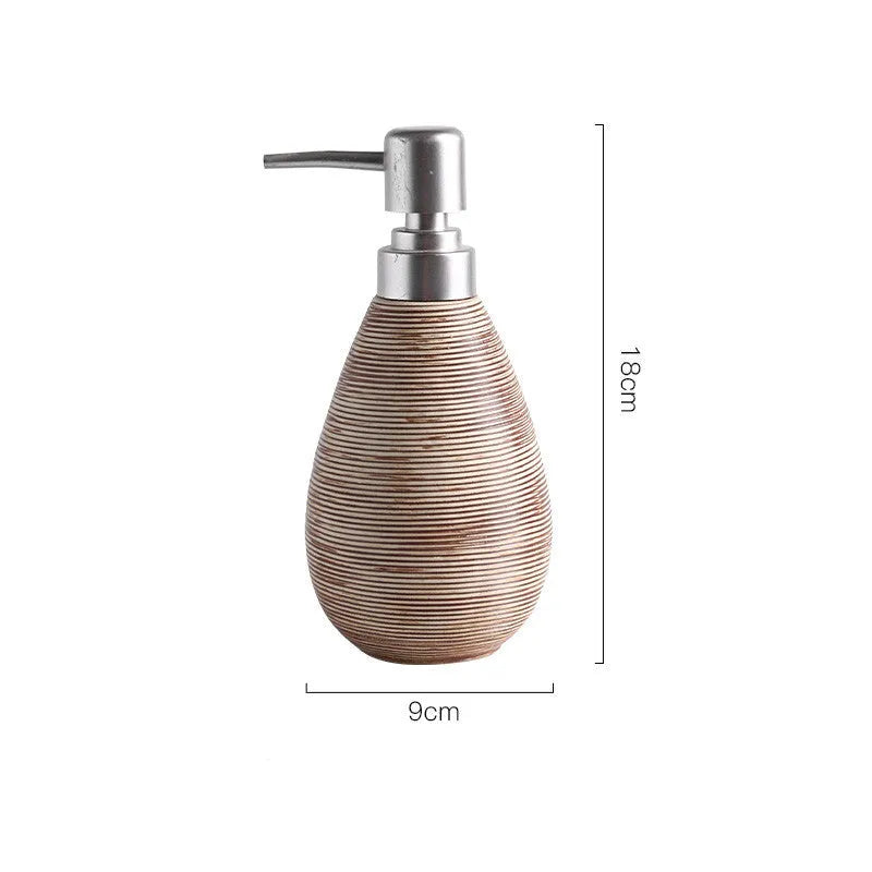 Japanese retro ceramic shower gel bottle with brushed finish in white colour, pump dispenser for bathroom use