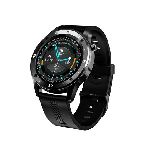 Black smartwatch with fitness tracking on a wrist, showing a 1.54-inch screen displaying heart rate and steps.