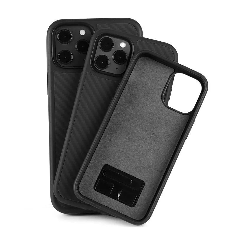 Black wooden phone case for Apple iPhone with TPU and Kevlar construction, slim back cover design