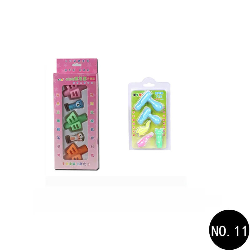 Children's soft rubber pen holder for posture correction with cartoon animal design options