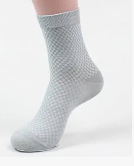 Men's bamboo fibre socks in a small square pattern, shown in navy blue colour.