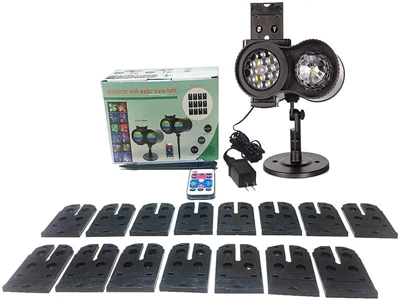 Outdoor waterproof double tube animated watermark light projecting water patterns onto a garden wall