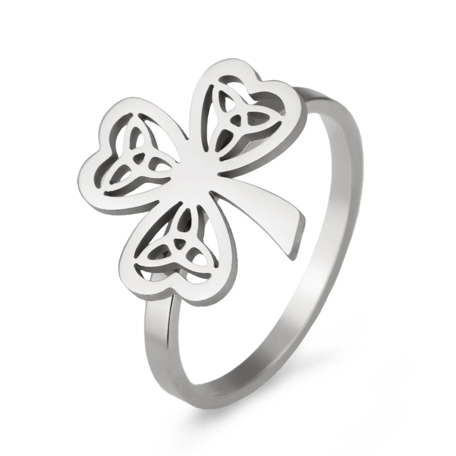 Stainless steel hollow fashion ring in gold or steel finish
