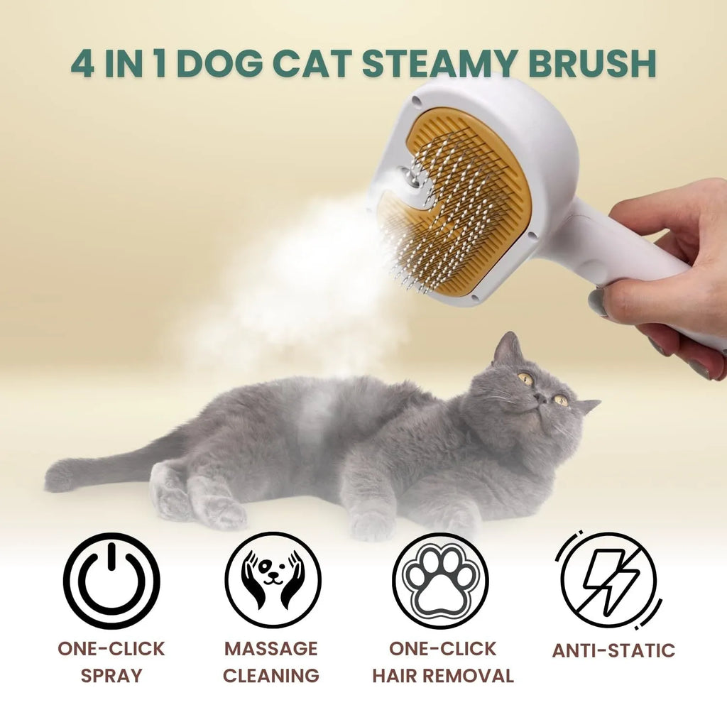 White pet grooming brush with water spray function for cats and dogs grooming