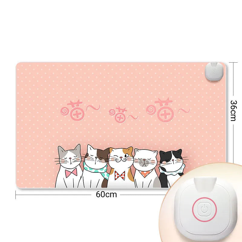 Intelligent electric heated mat on desktop with touch switch and three-colour indicator lights