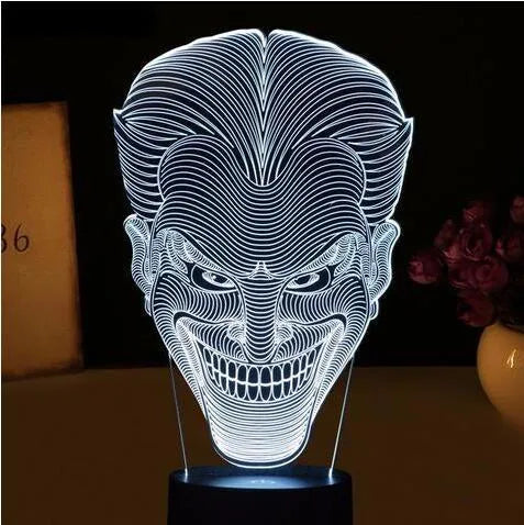 USB-powered 3D LED lamp showing seven colour options with touch control and compact desktop design
