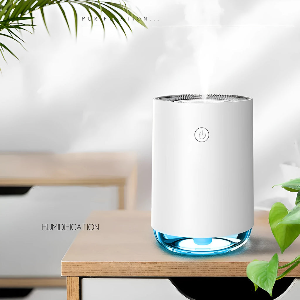 Green night light humidifier diffuser with coloured LED illumination and mist output