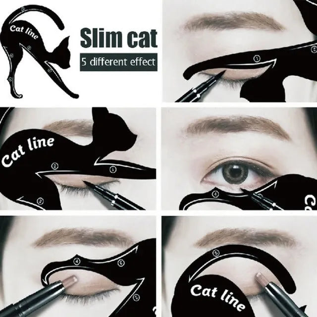 Transparent PVC cat card makeup stencil set with standing and squatting cat shapes for eye shadow and eyeliner