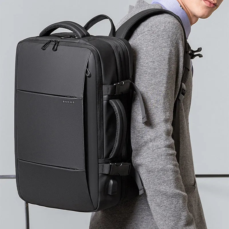 Foldable large capacity waterproof Oxford cloth business travel backpack with double shoulder straps in black colour