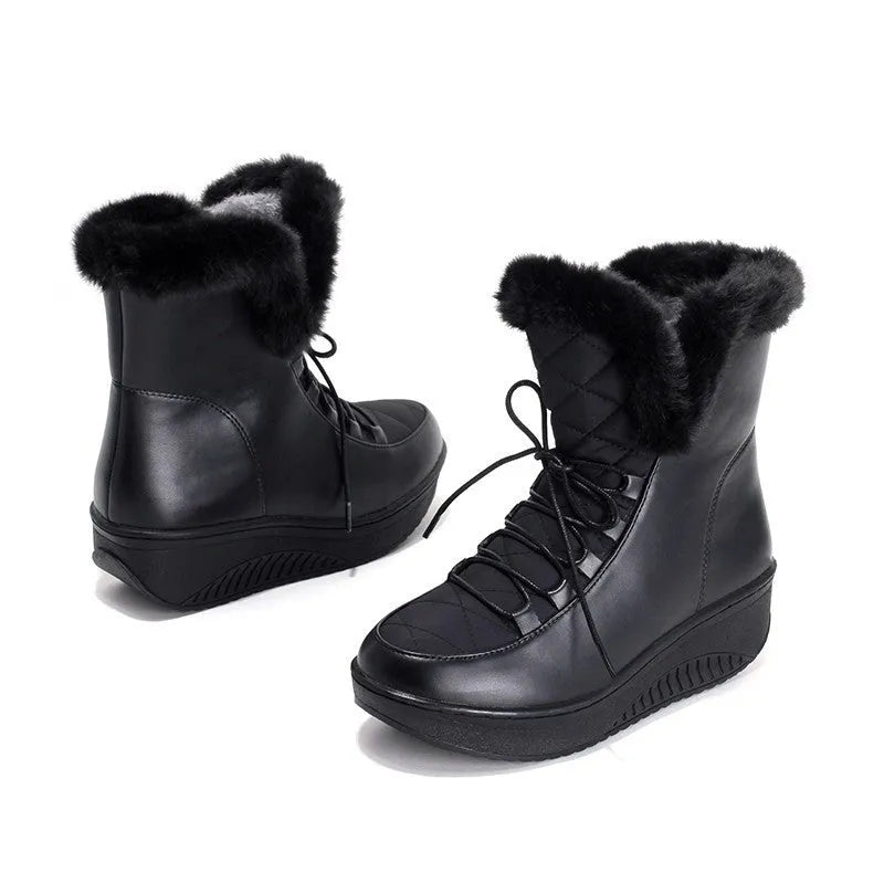 Women's black winter ankle boots with lace-up front and 3cm platform sole