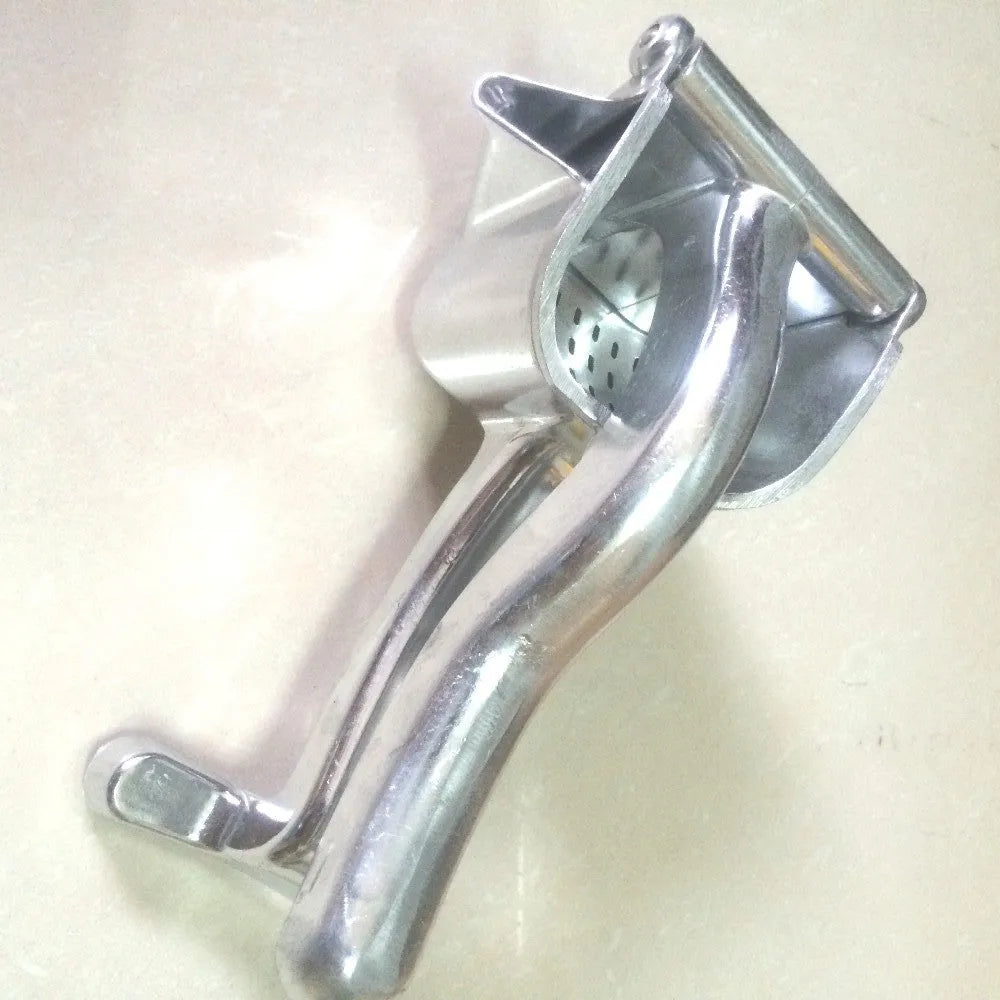 Silver heavy duty aluminium alloy lemon squeezer with extra large bowl on a kitchen counter