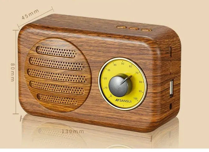 Portable Bluetooth speaker with FM radio in vintage green, pink or wood colour finish