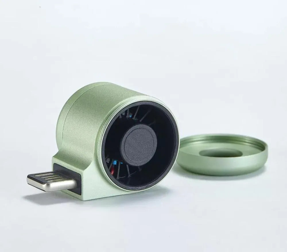 USB mini car diffuser with solid aromatherapy refill in peacock blue colour option
