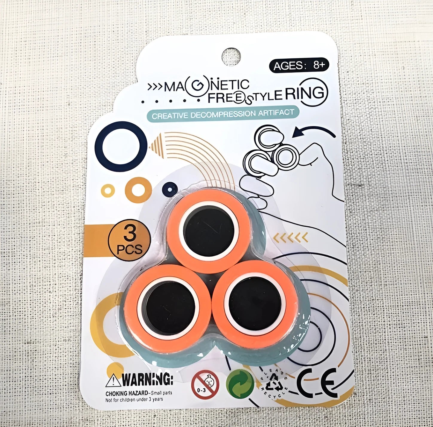 Blue magnetic plastic rotating fidget ring showing internal diameter of 1.8cm.
