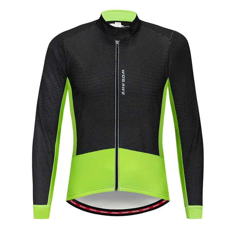 Autumn winter cycling fleece warm jacket 100% polyester in Black Green and Black Red sizes S to XXL