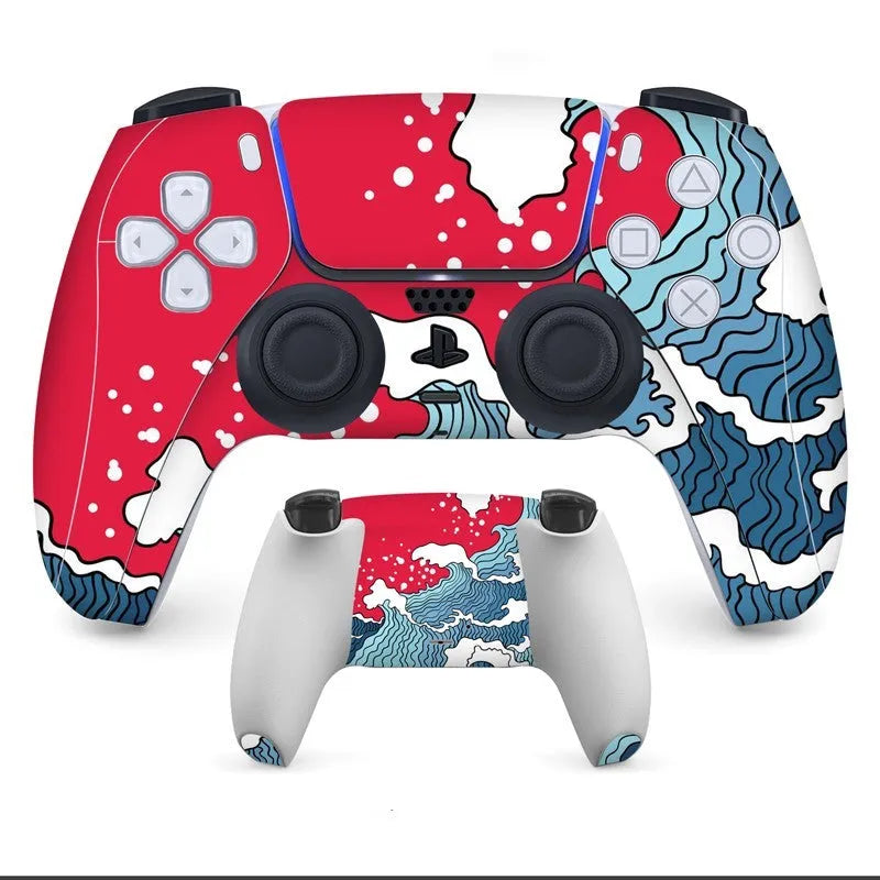 PS5 DualSense controller with anti-scratch front and back protection stickers applied.