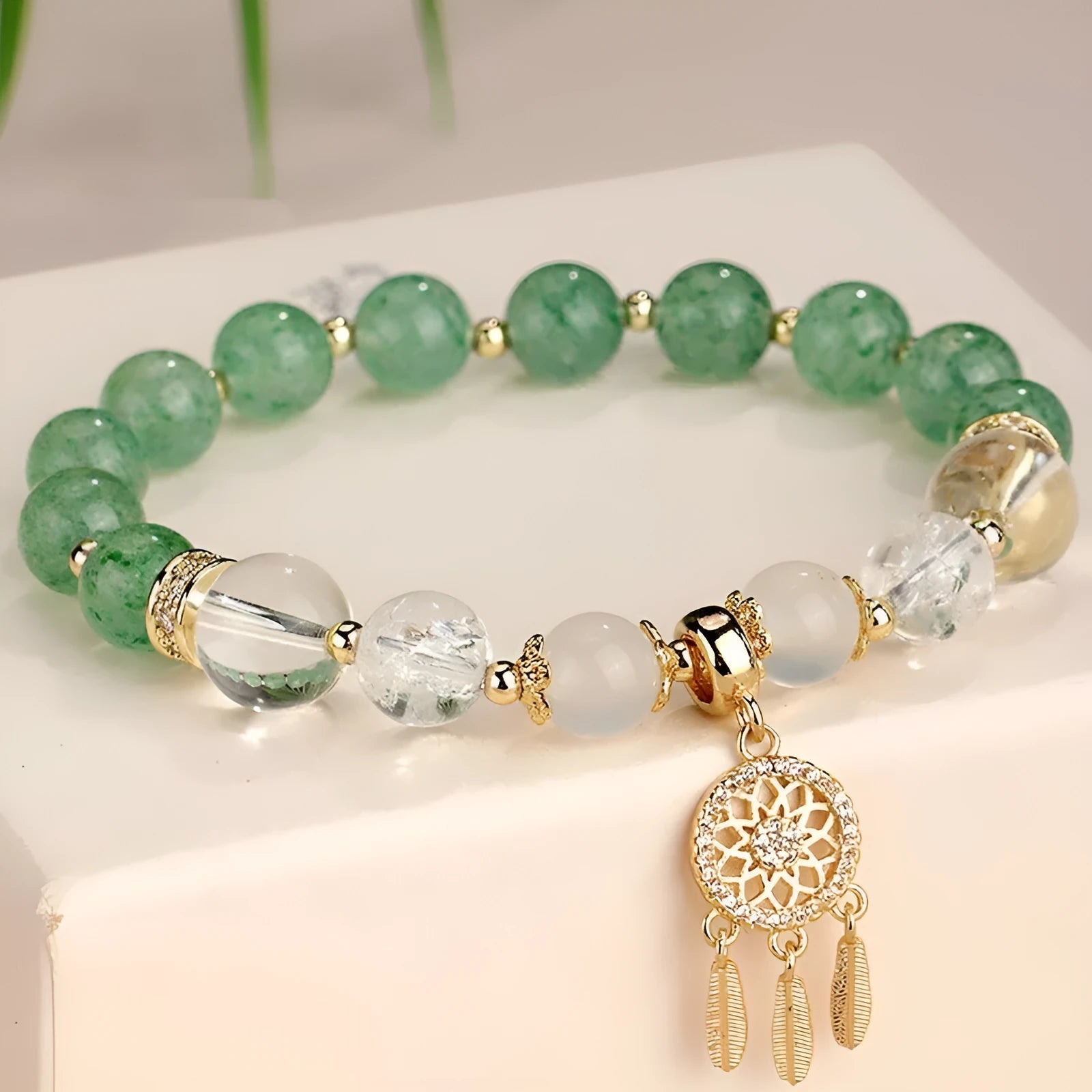 Chinese style crystal tassel bracelet in seven colour variations with electroplated finish and diamond-shaped elements
