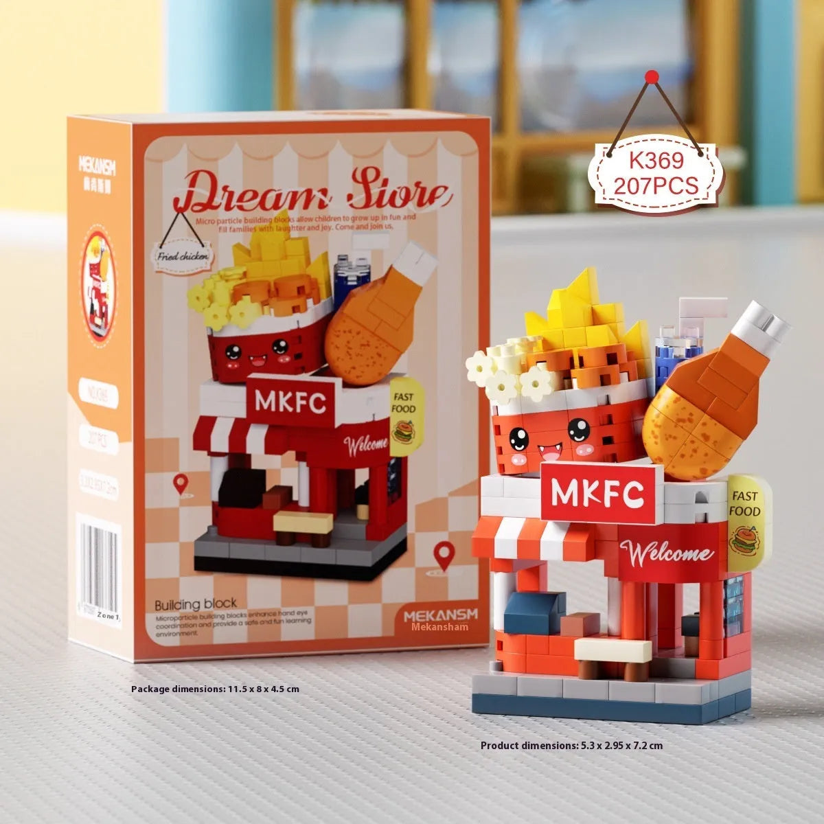 City Street View Building Blocks plastic construction set with hamburger shop theme, 207 pieces for children's educational play