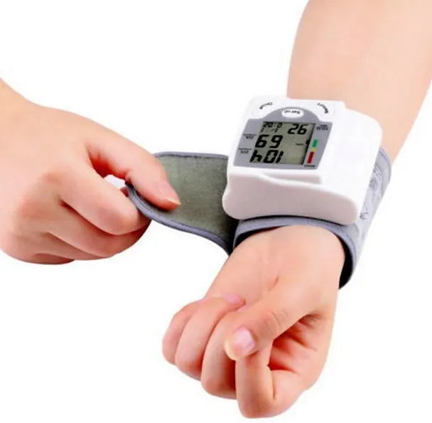 Grey portable wrist blood pressure monitor with compact 70mm width design