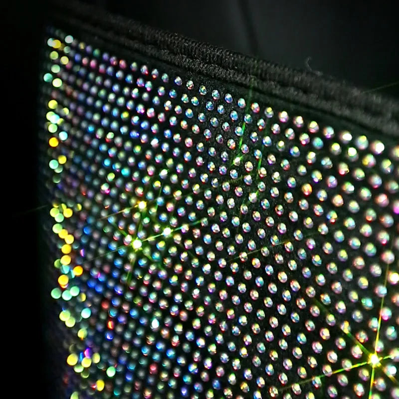 Crystal rhinestone car storage bag with multi-pockets on backseat