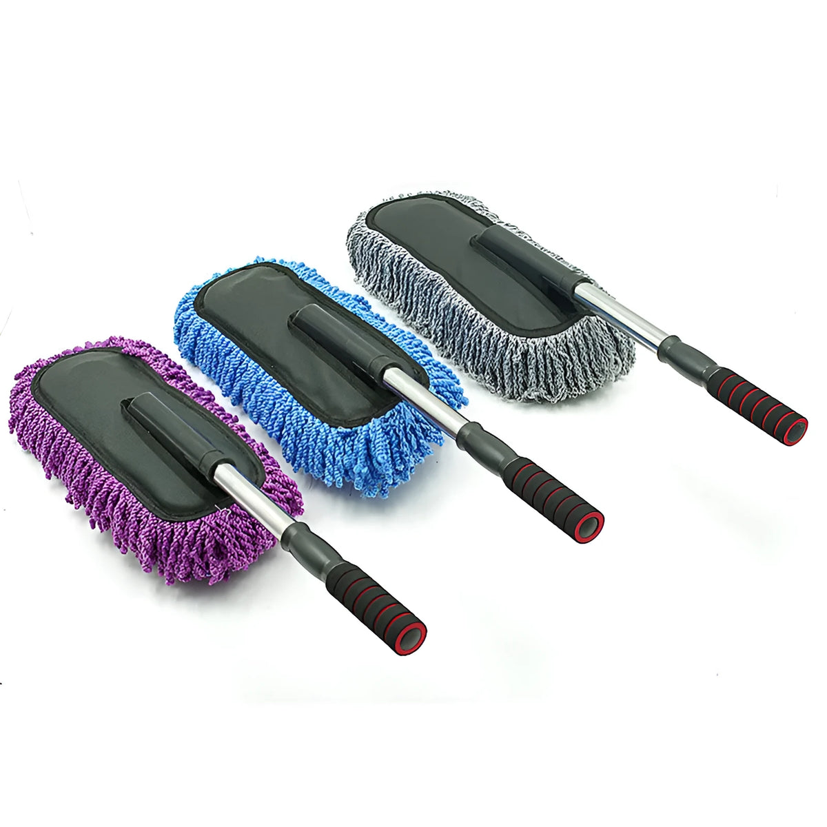 Adjustable car wash mop with nanowire head in gray and blue, extendable from 75cm to 85cm